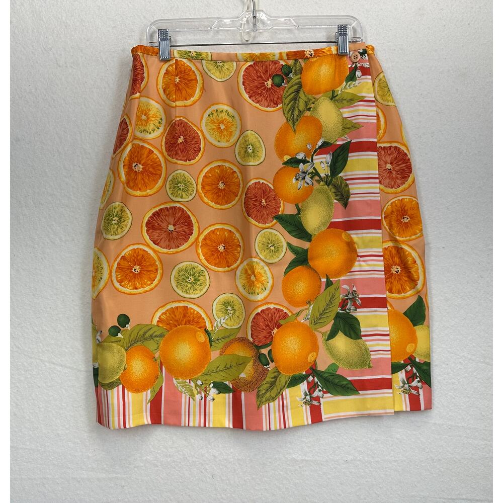 Vintage Carlisle Orange Print 100% Silk Skirt European Summer Women's Size 14